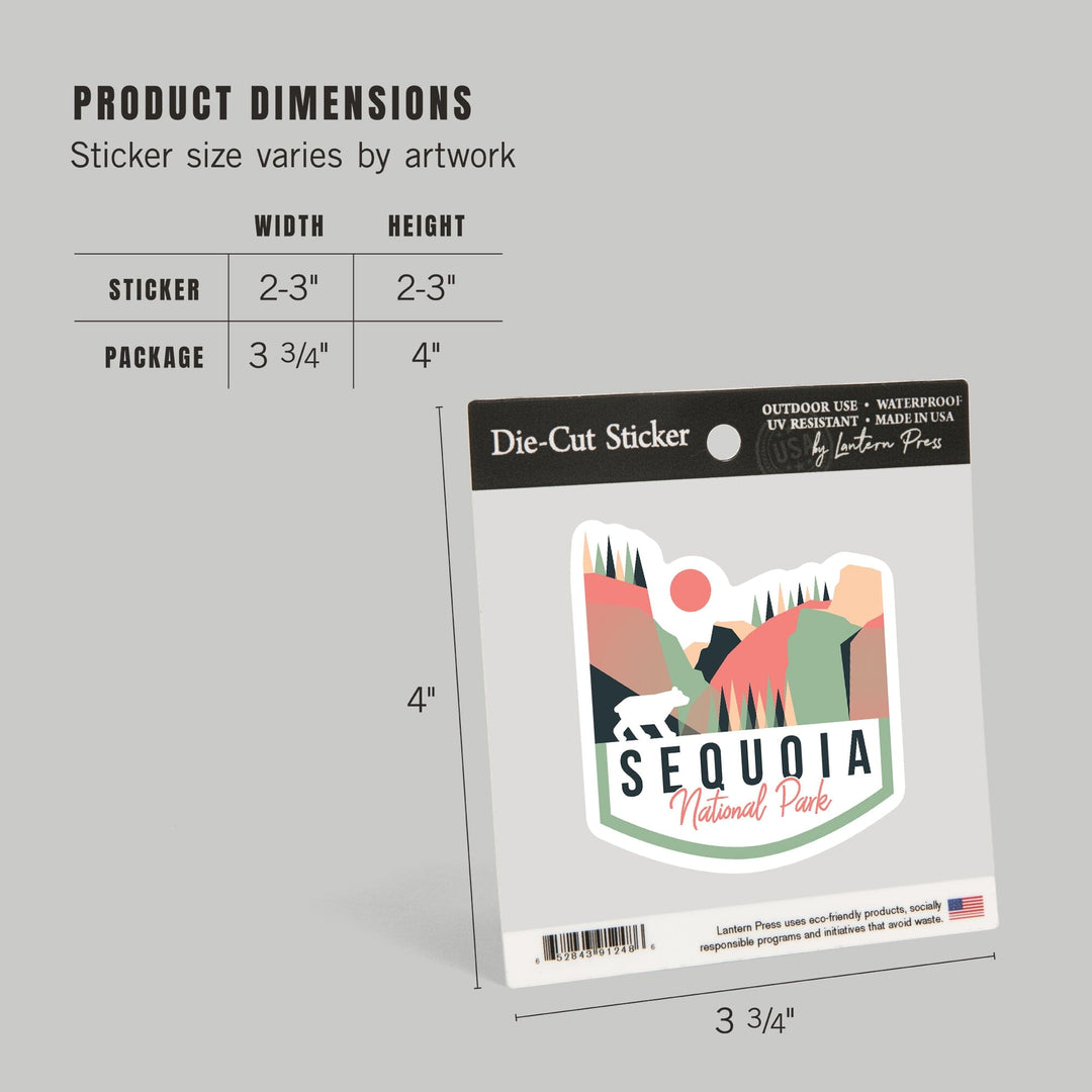 Sequoia National Park, Bear, Geometric, Contour, Vinyl Sticker Sticker Lantern Press