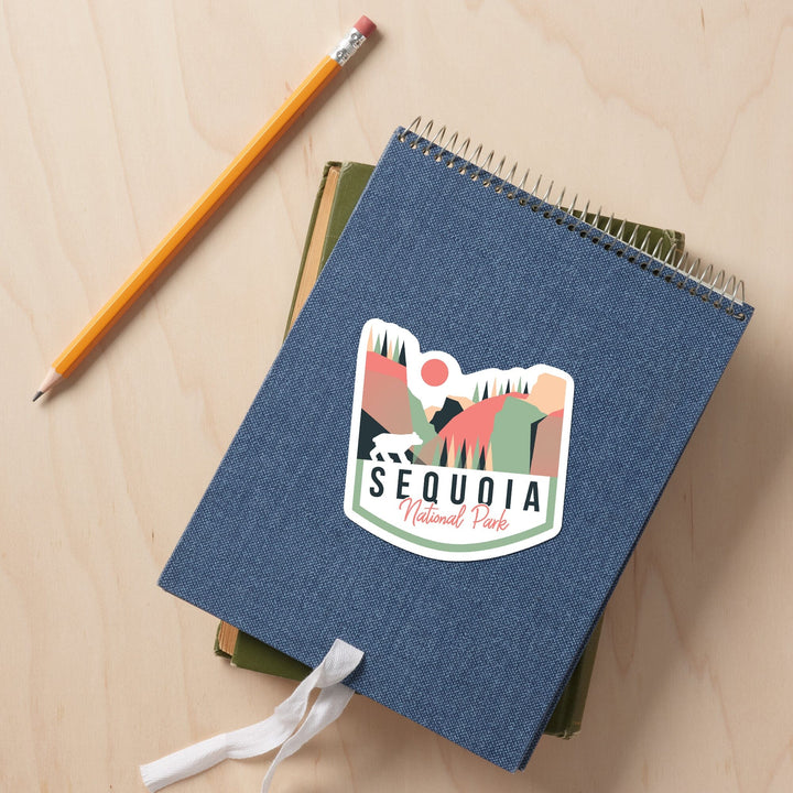 Sequoia National Park, Bear, Geometric, Contour, Vinyl Sticker Sticker Lantern Press