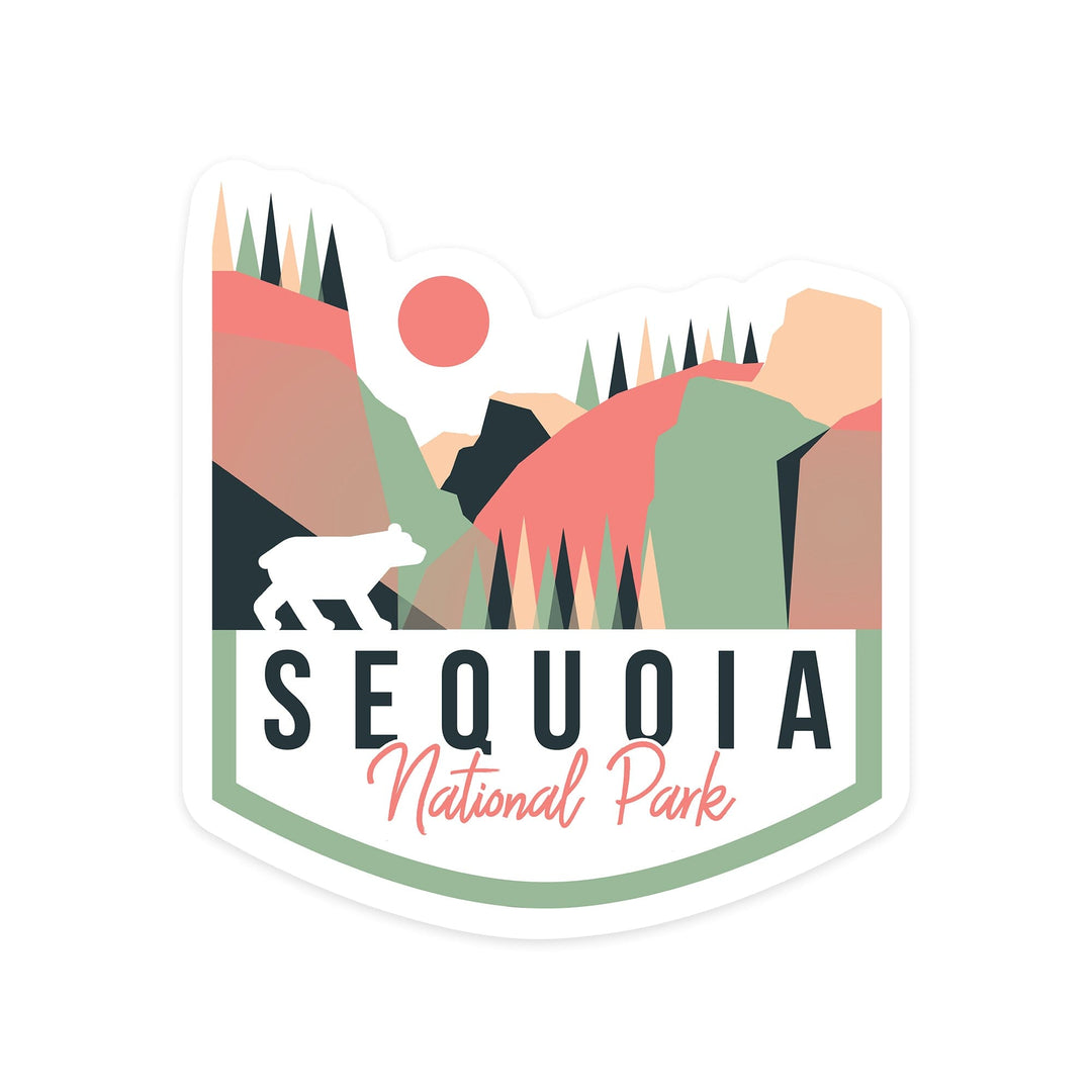 Sequoia National Park, Bear, Geometric, Contour, Vinyl Sticker Sticker Lantern Press