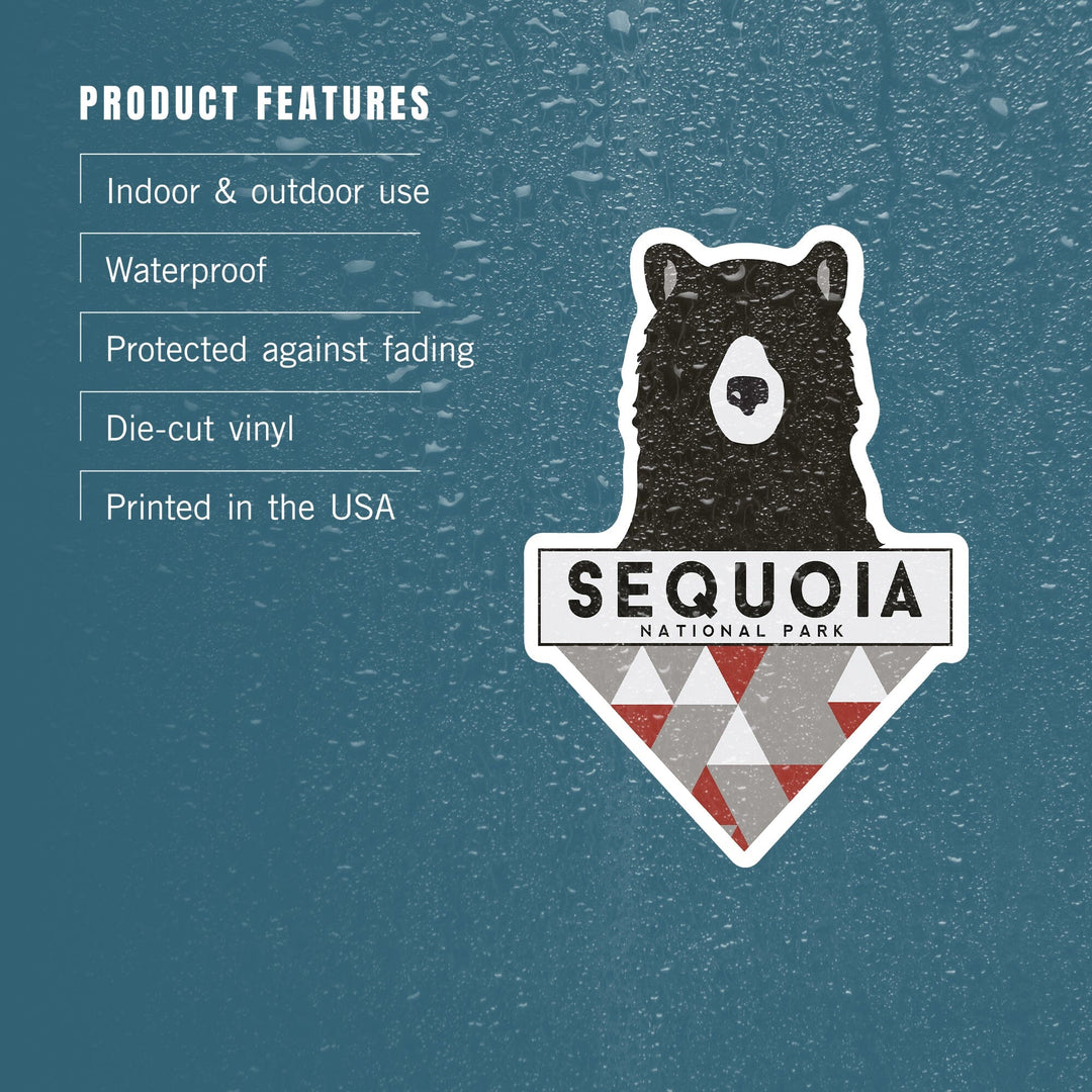 Sequoia National Park, Bear & Triangles, Contour, Lantern Press Artwork, Vinyl Sticker Sticker Lantern Press