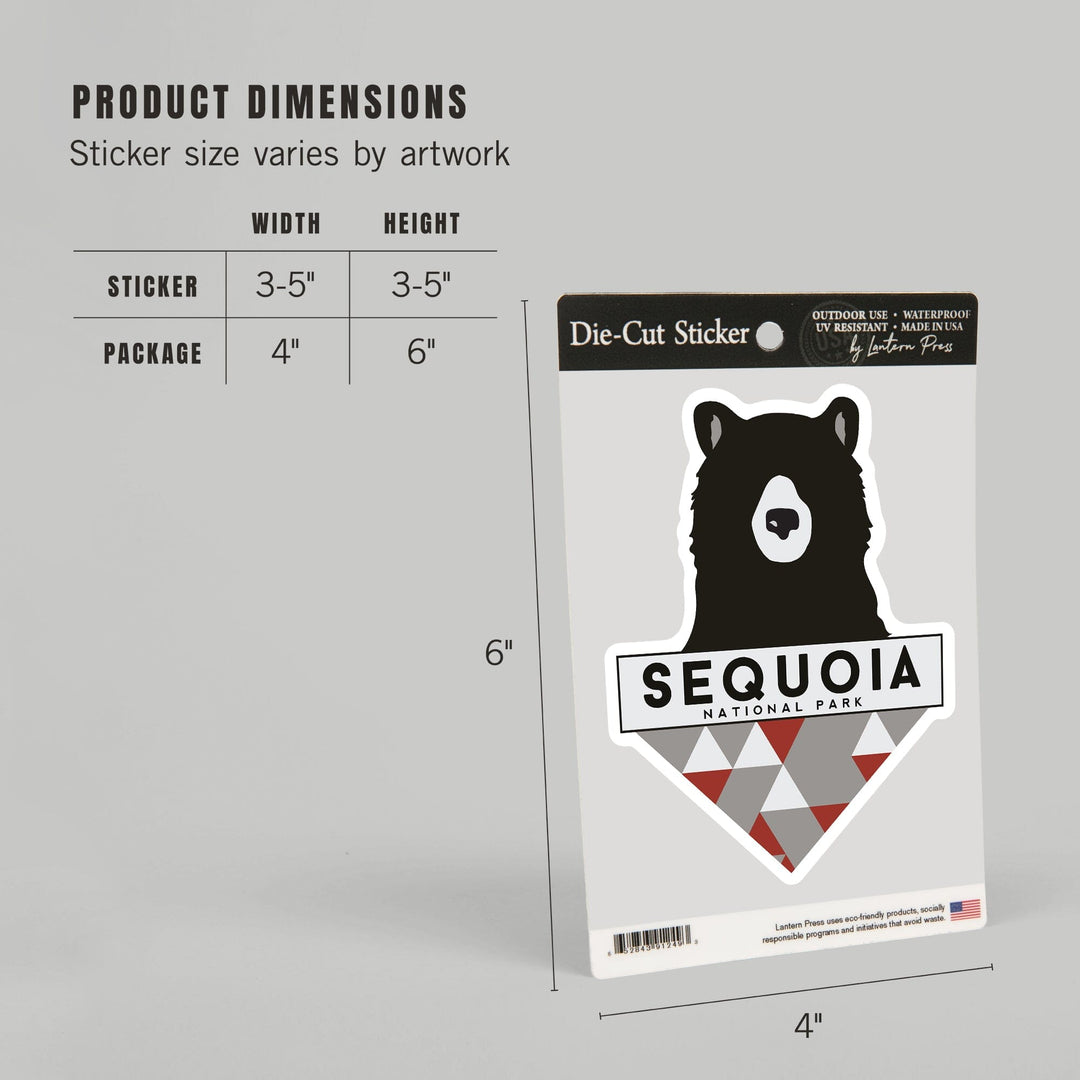 Sequoia National Park, Bear & Triangles, Contour, Lantern Press Artwork, Vinyl Sticker Sticker Lantern Press