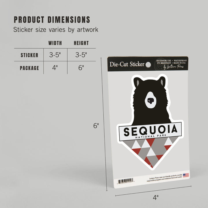 Sequoia National Park, Bear & Triangles, Contour, Lantern Press Artwork, Vinyl Sticker Sticker Lantern Press
