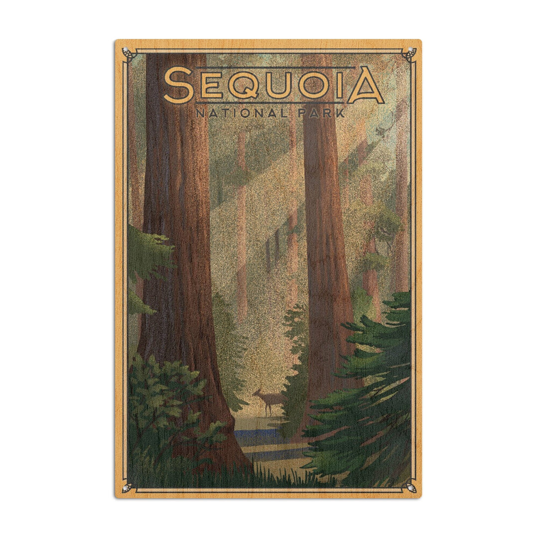 Sequoia National Park, California, Lithograph, Lantern Press Artwork, Wood Signs and Postcards Wood Lantern Press 10 x 15 Wood Sign