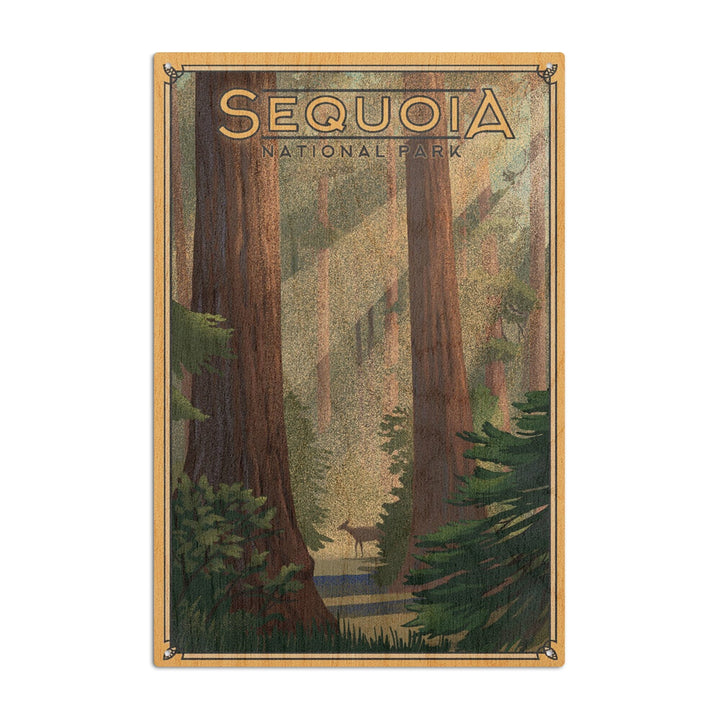 Sequoia National Park, California, Lithograph, Lantern Press Artwork, Wood Signs and Postcards Wood Lantern Press 6x9 Wood Sign