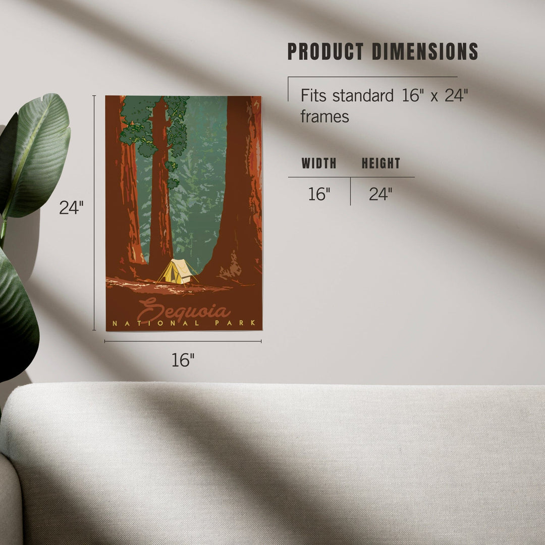 Sequoia National Park, California, Redwood Forest View, Sequoias and Tent, Art & Giclee Prints Art Lantern Press