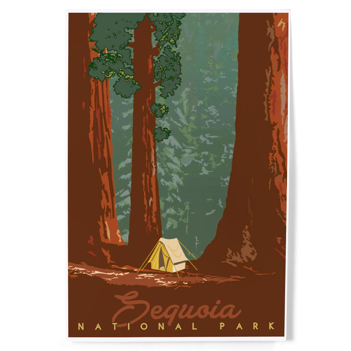 Sequoia National Park, California, Redwood Forest View, Sequoias and Tent, Art & Giclee Prints Art Lantern Press