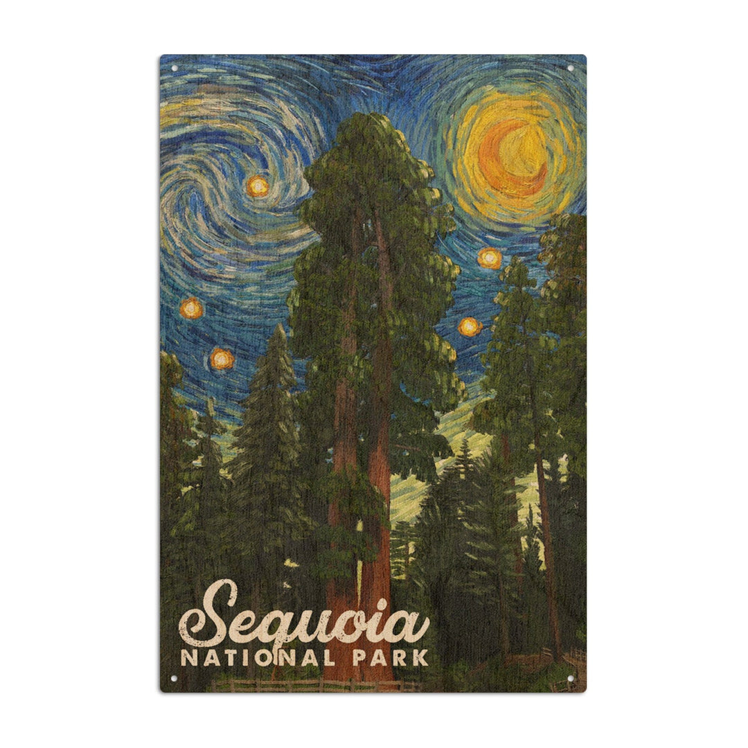 Sequoia National Park, California, Starry Night National Park Series, Lantern Press Artwork, Wood Signs and Postcards Wood Lantern Press 10 x 15 Wood Sign
