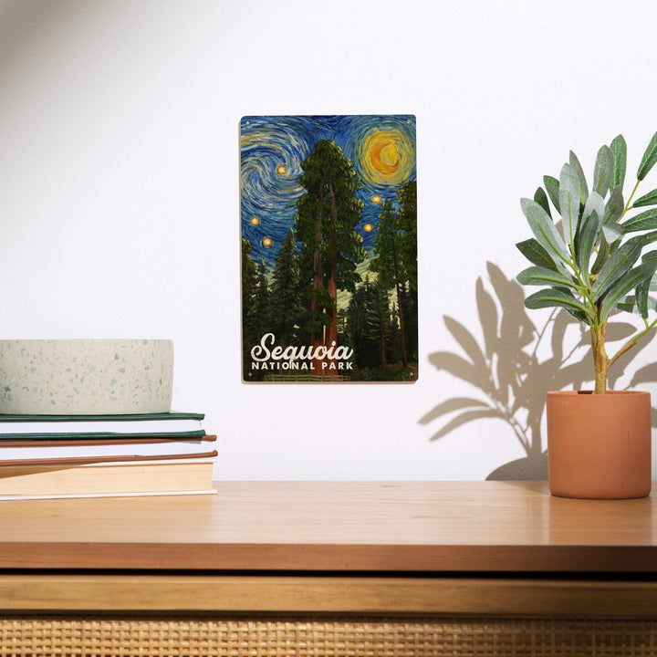Sequoia National Park, California, Starry Night National Park Series, Lantern Press Artwork, Wood Signs and Postcards Wood Lantern Press