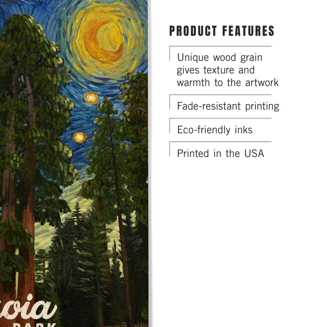 Sequoia National Park, California, Starry Night National Park Series, Lantern Press Artwork, Wood Signs and Postcards Wood Lantern Press