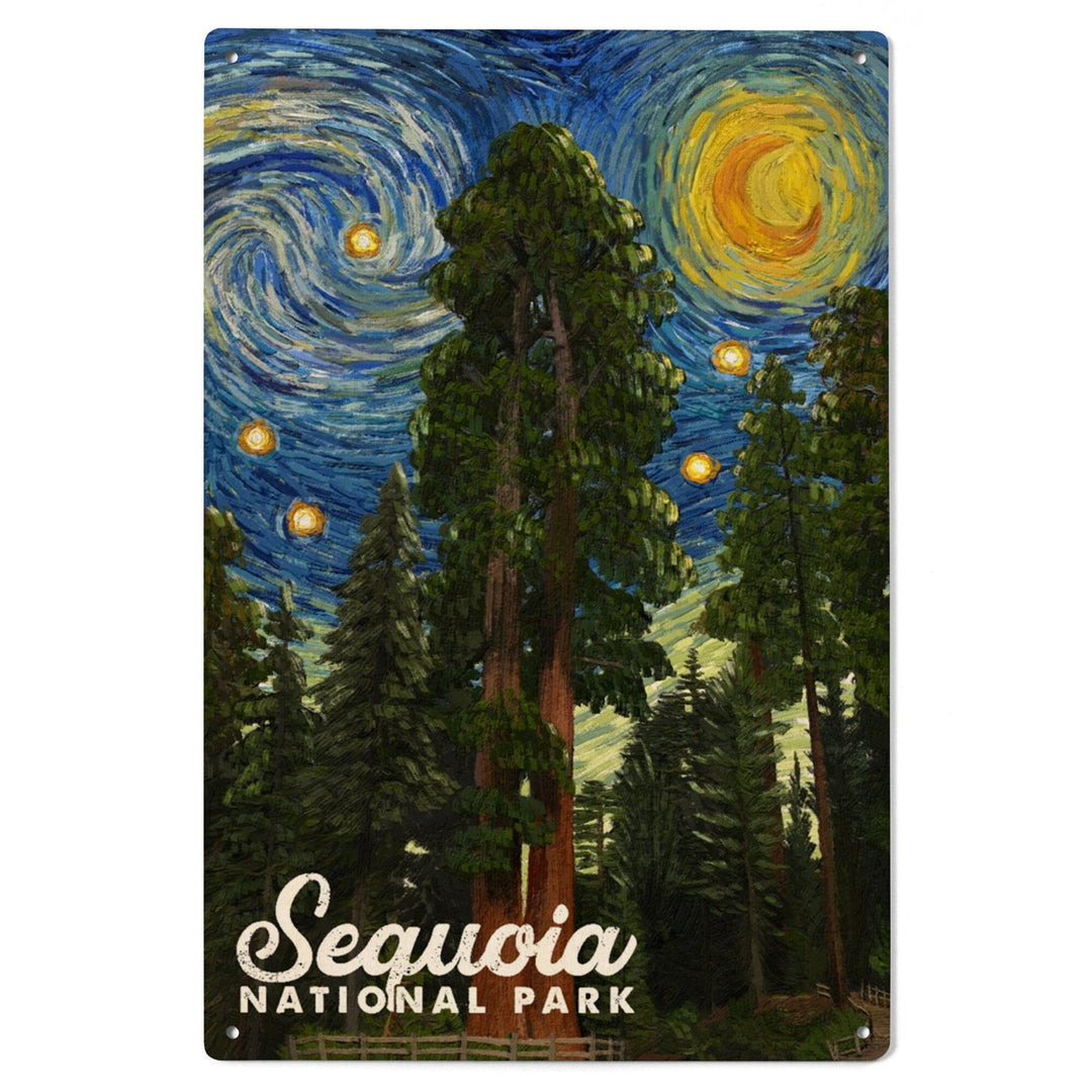 Sequoia National Park, California, Starry Night National Park Series, Lantern Press Artwork, Wood Signs and Postcards Wood Lantern Press