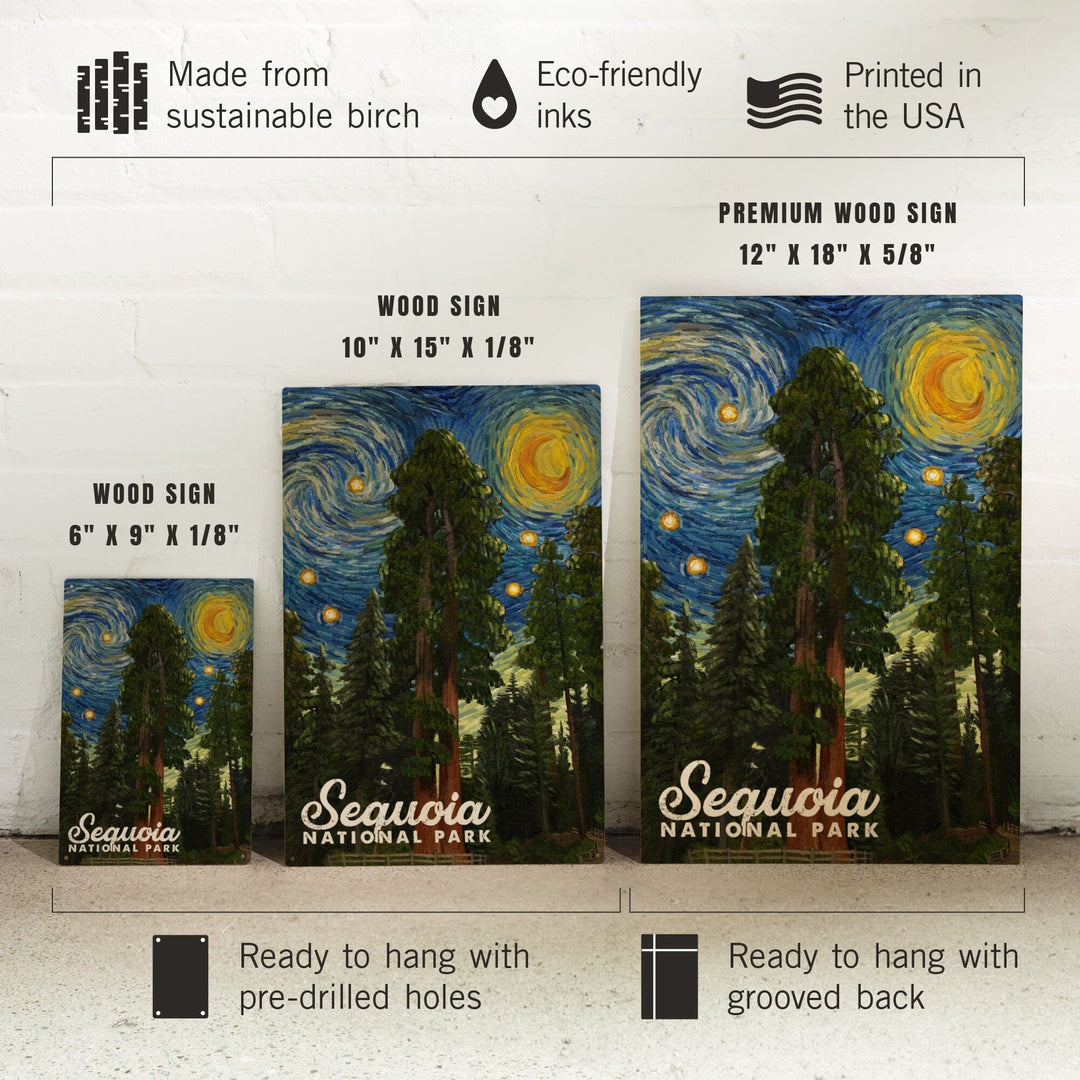 Sequoia National Park, California, Starry Night National Park Series, Lantern Press Artwork, Wood Signs and Postcards Wood Lantern Press