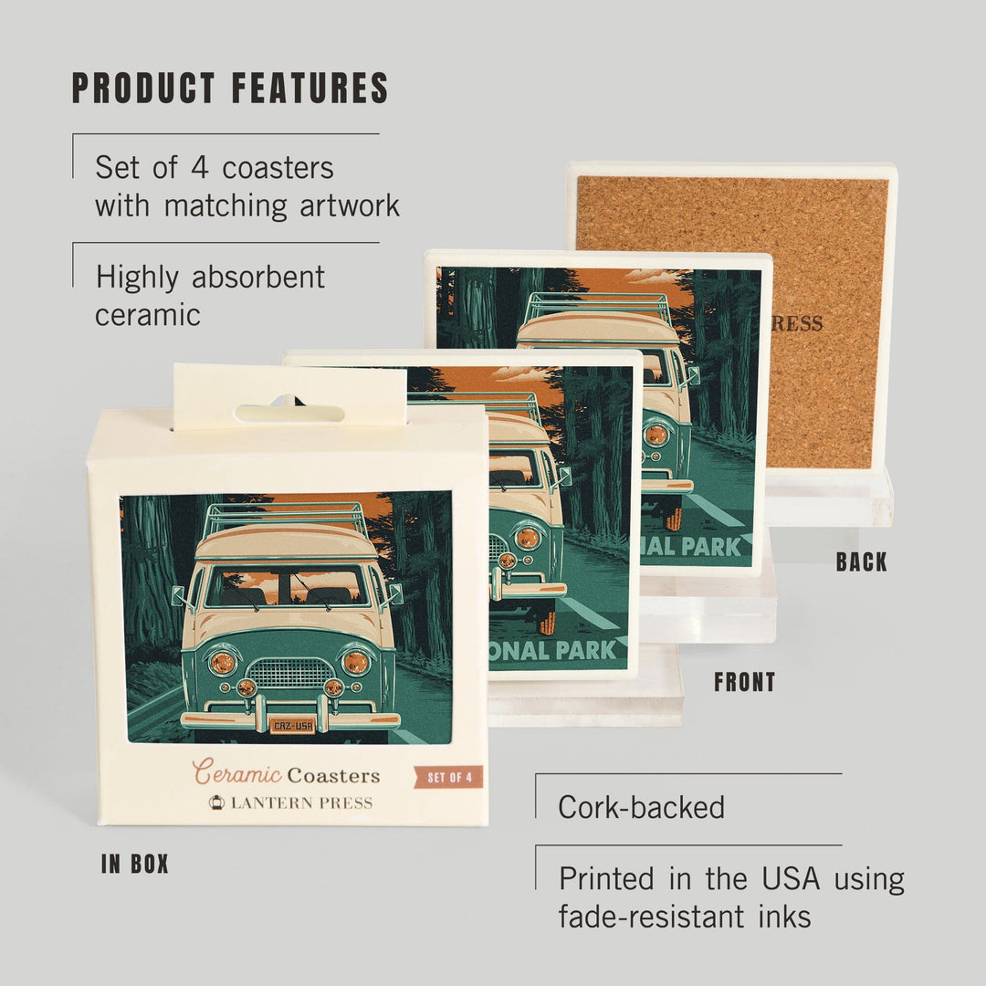 Sequoia National Park, Letterpress, Camper Van, Coasters Coasters Lantern Press