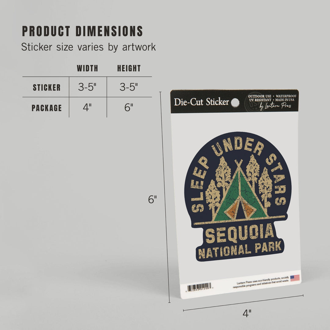 Sequoia National Park, Sleep Under the Stars, Contour, Lantern Press Artwork, Vinyl Sticker Sticker Lantern Press