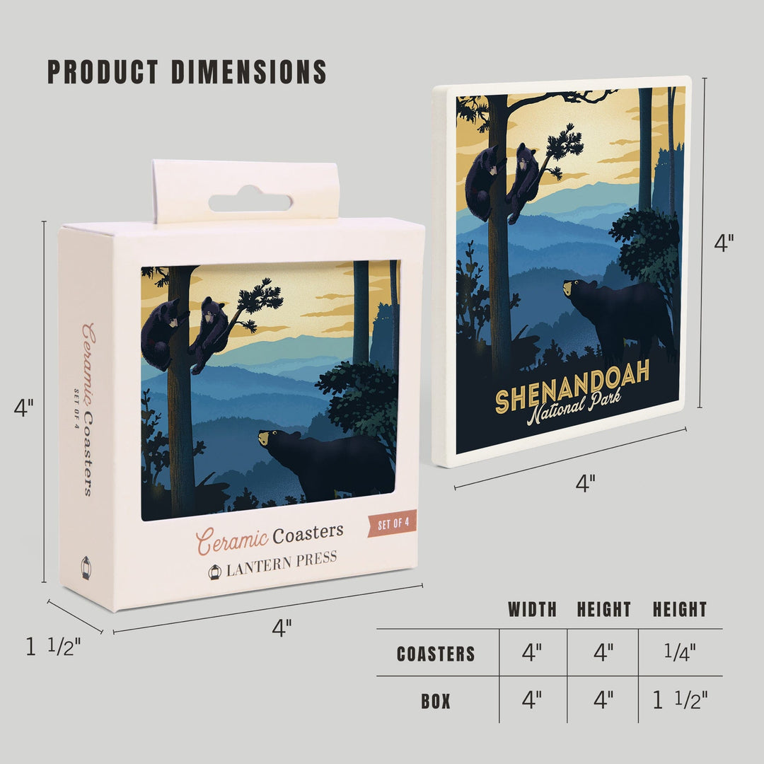 Shenandoah National Park, Black Bears, Lithograph, Coasters Coasters Lantern Press
