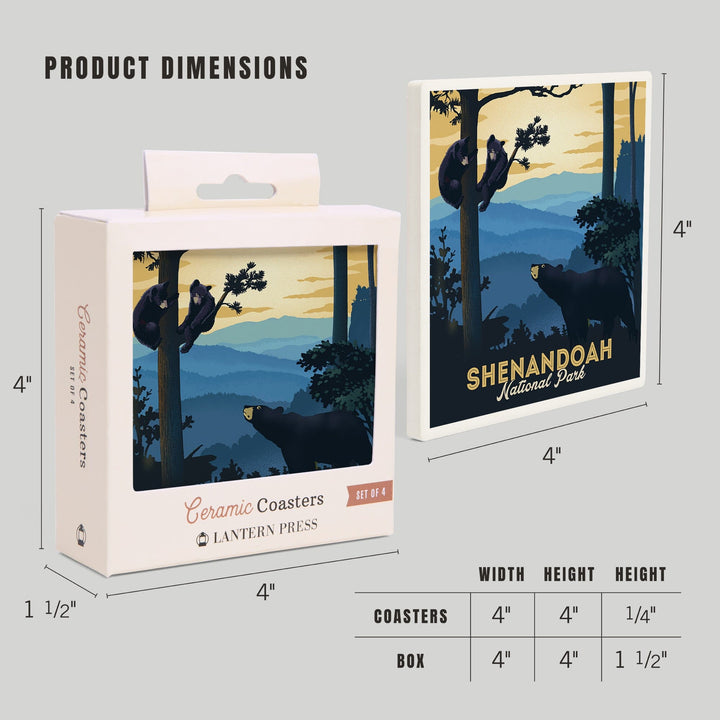Shenandoah National Park, Black Bears, Lithograph, Coasters Coasters Lantern Press