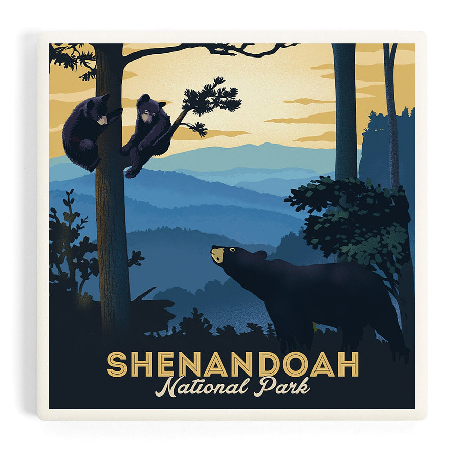 Shenandoah National Park, Black Bears, Lithograph, Coasters Coasters Lantern Press