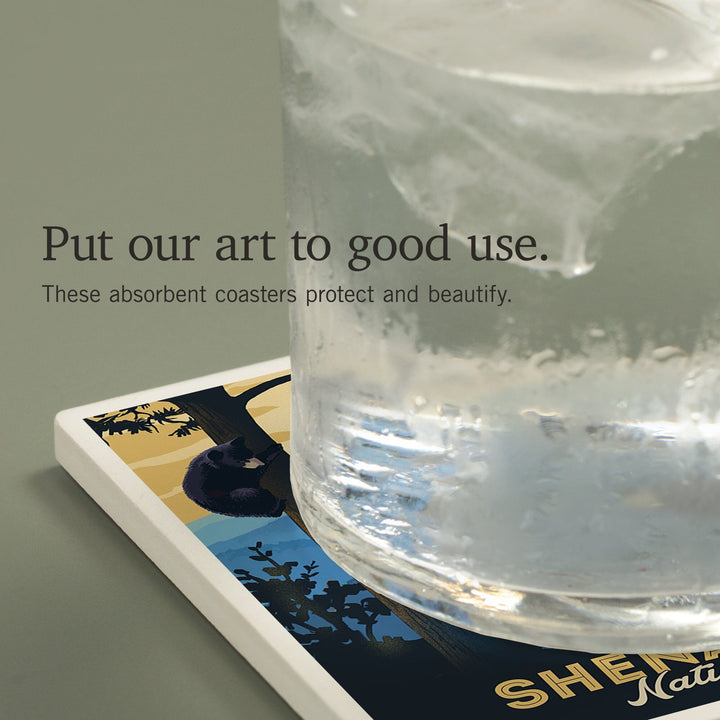 Shenandoah National Park, Black Bears, Lithograph, Coasters Coasters Lantern Press