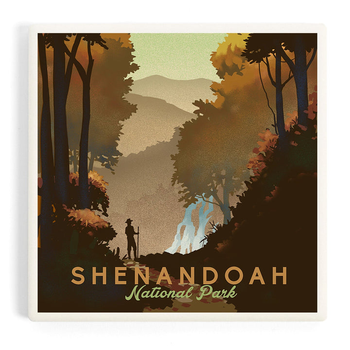 Shenandoah National Park, Falls, Lithograph, Coasters Coasters Lantern Press