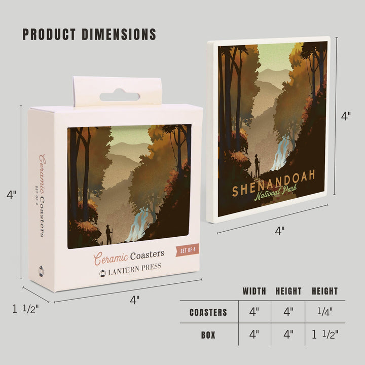 Shenandoah National Park, Falls, Lithograph, Coasters Coasters Lantern Press