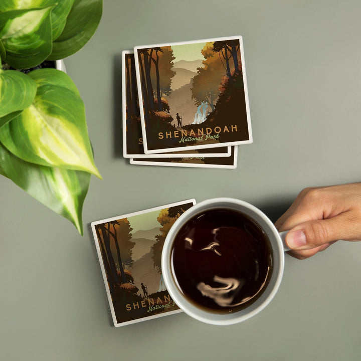 Shenandoah National Park, Falls, Lithograph, Coasters Coasters Lantern Press