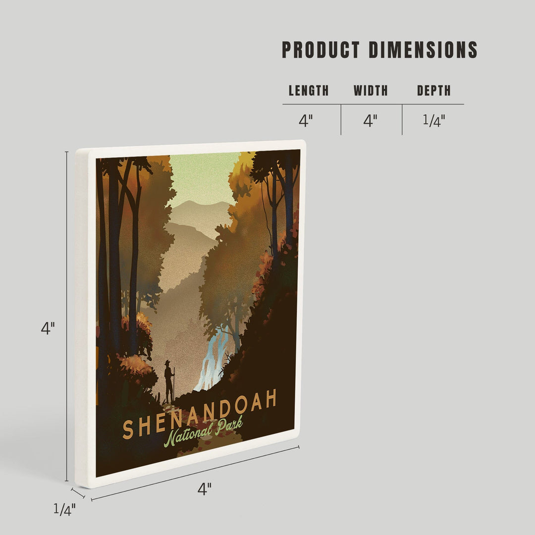 Shenandoah National Park, Falls, Lithograph, Coasters Coasters Lantern Press
