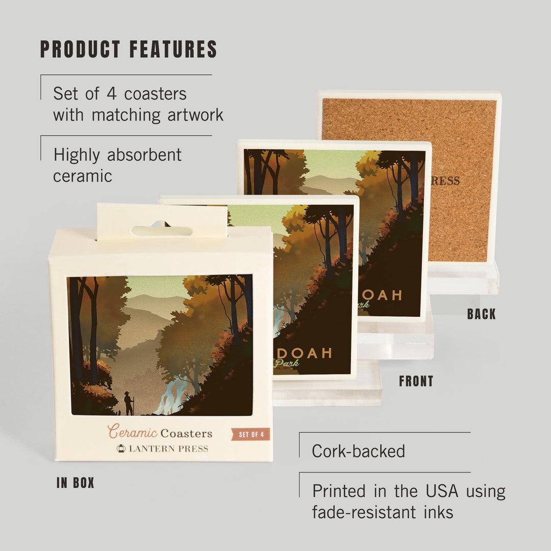 Shenandoah National Park, Falls, Lithograph, Coasters Coasters Lantern Press