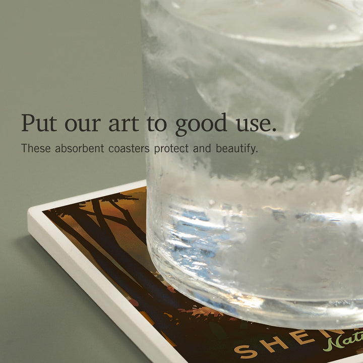 Shenandoah National Park, Falls, Lithograph, Coasters Coasters Lantern Press