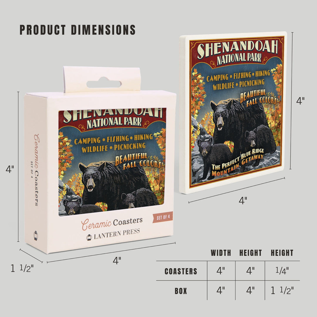 Shenandoah National Park, Virginia, Bear and Cubs Vintage Sign, Coasters Coasters Lantern Press