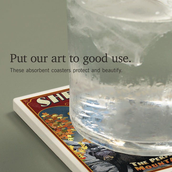 Shenandoah National Park, Virginia, Bear and Cubs Vintage Sign, Coasters Coasters Lantern Press