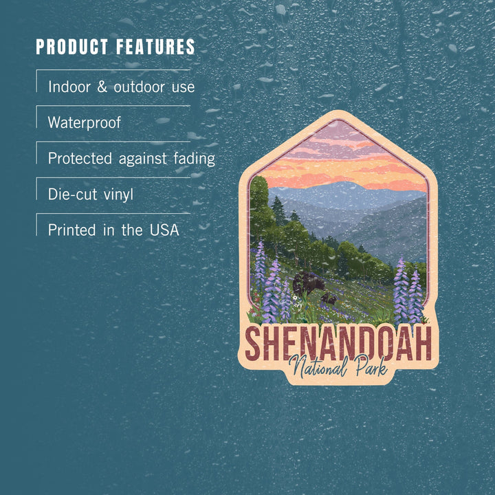 Shenandoah National Park, Virginia, Bear and Spring Flowers, Contour, Lantern Press Artwork, Vinyl Sticker Sticker Lantern Press