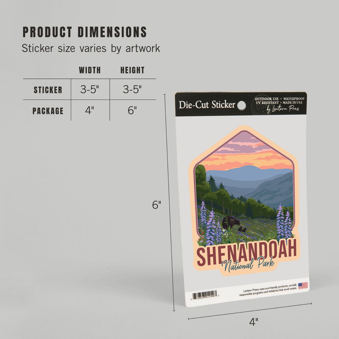 Shenandoah National Park, Virginia, Bear and Spring Flowers, Contour, Lantern Press Artwork, Vinyl Sticker Sticker Lantern Press