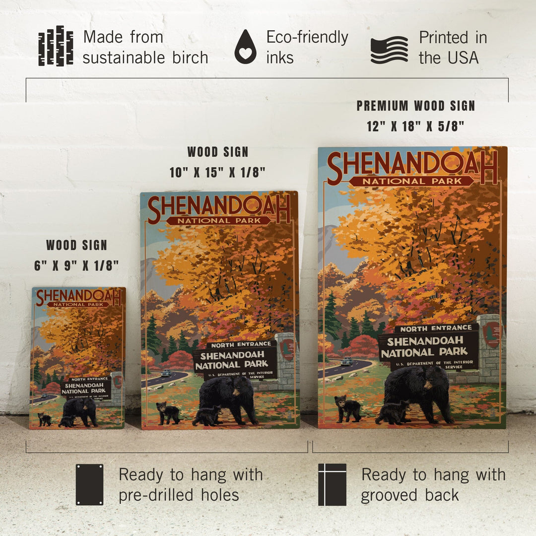 Shenandoah National Park, Virginia, Black Bear and Cubs at Entrance, Wood Signs and Postcards Wood Lantern Press