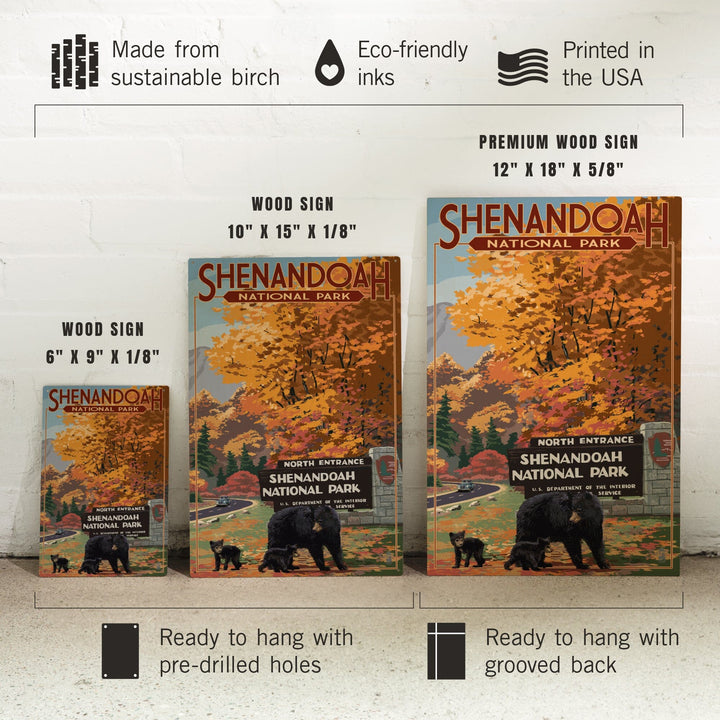 Shenandoah National Park, Virginia, Black Bear and Cubs at Entrance, Wood Signs and Postcards Wood Lantern Press