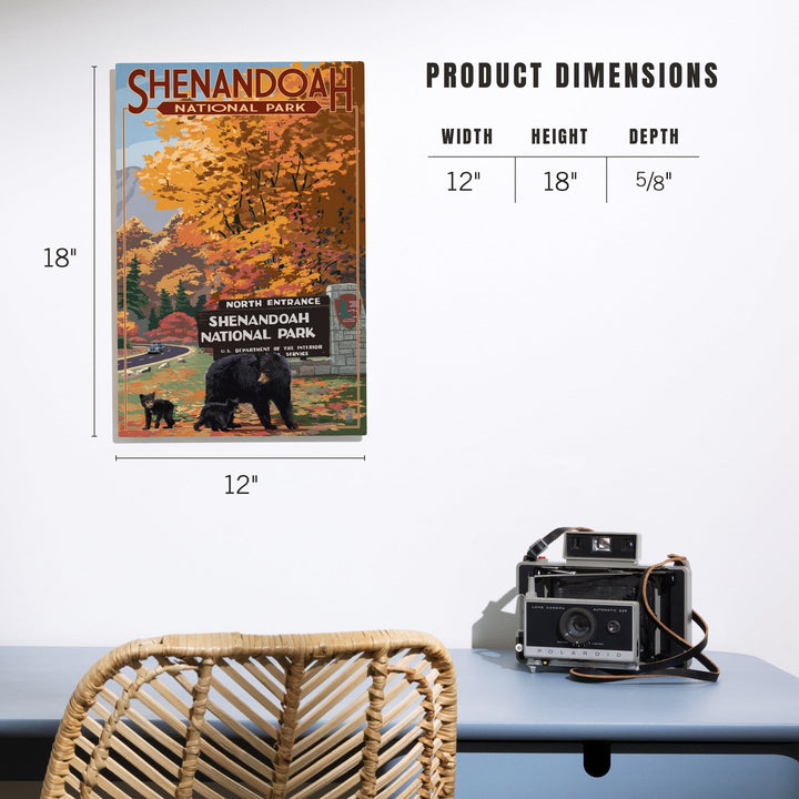 Shenandoah National Park, Virginia, Black Bear and Cubs at Entrance, Wood Signs and Postcards Wood Lantern Press