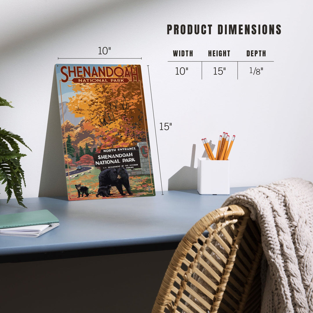 Shenandoah National Park, Virginia, Black Bear and Cubs at Entrance, Wood Signs and Postcards Wood Lantern Press