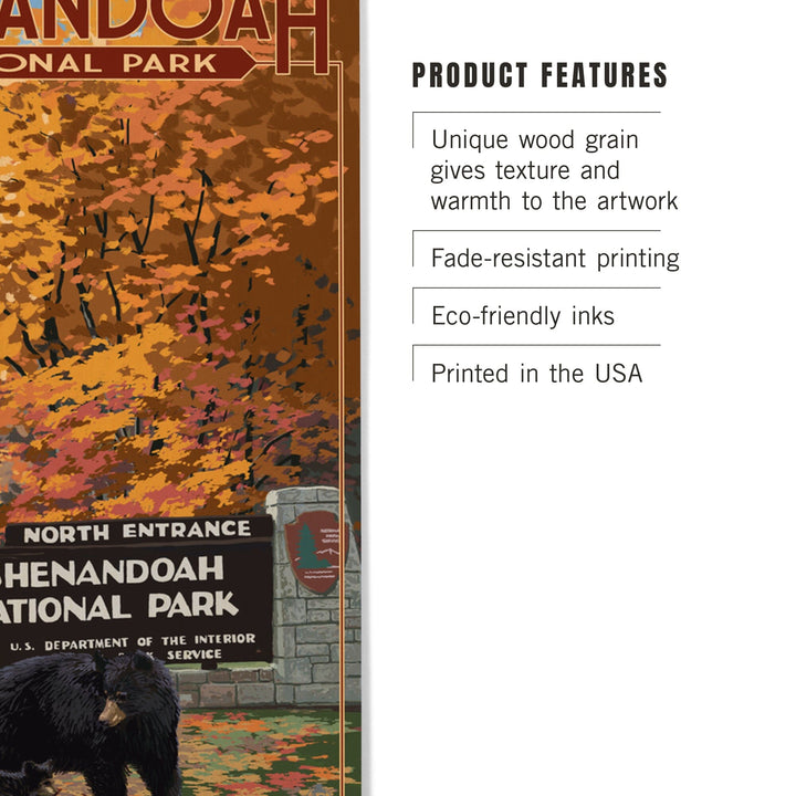 Shenandoah National Park, Virginia, Black Bear and Cubs at Entrance, Wood Signs and Postcards Wood Lantern Press