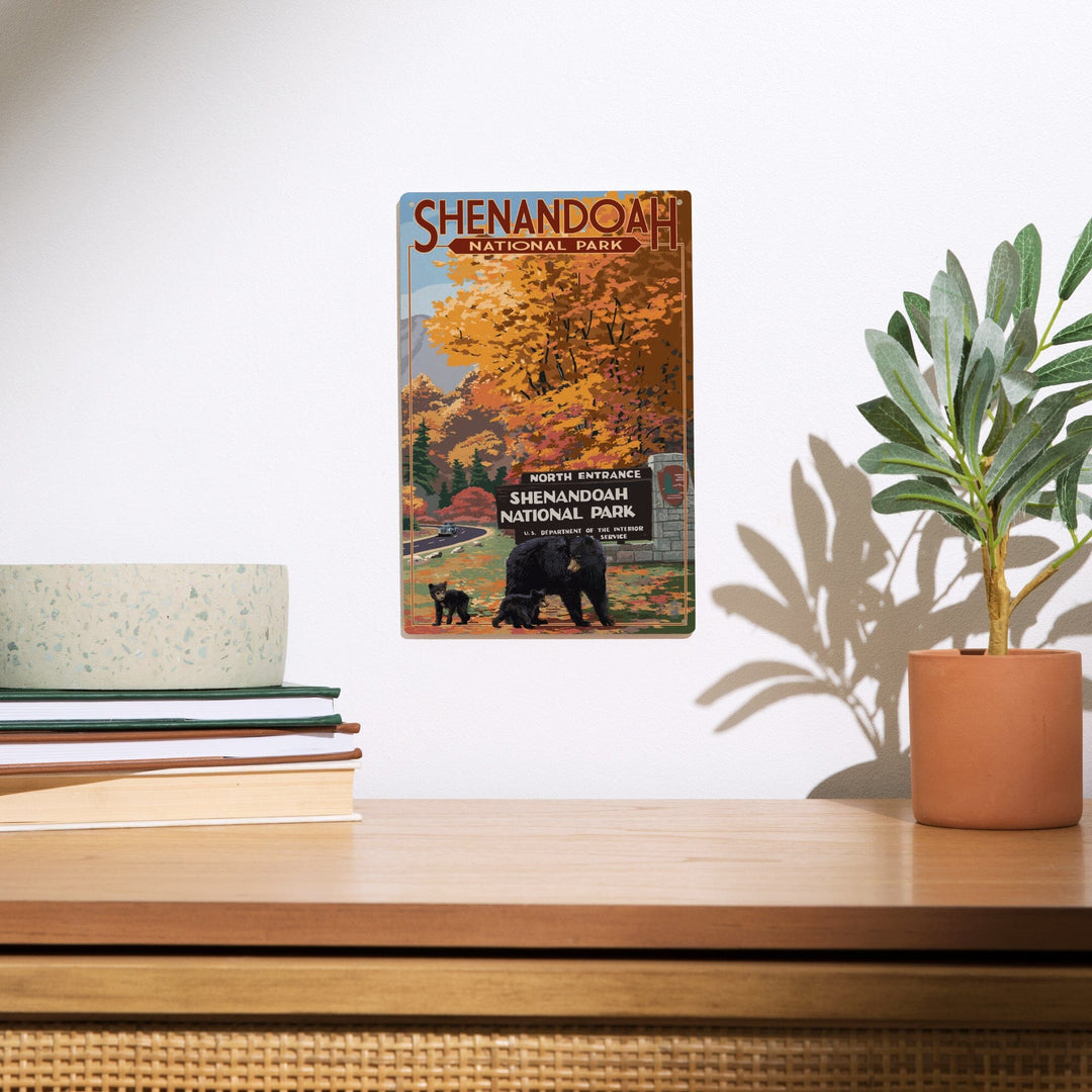 Shenandoah National Park, Virginia, Black Bear and Cubs at Entrance, Wood Signs and Postcards Wood Lantern Press
