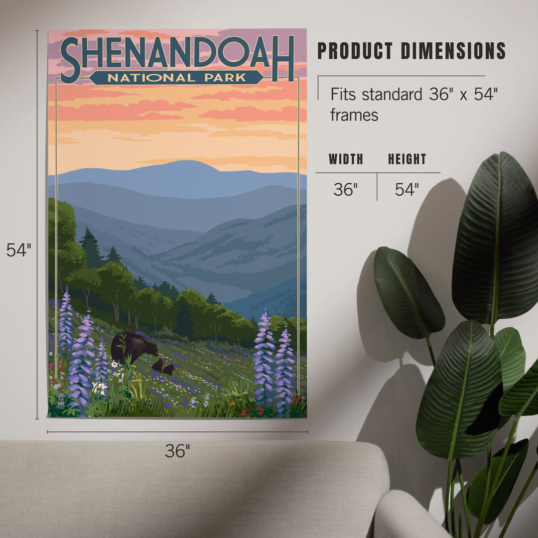 Shenandoah National Park, Virginia, Black Bear and Cubs with Flowers, Art & Giclee Prints Art Lantern Press