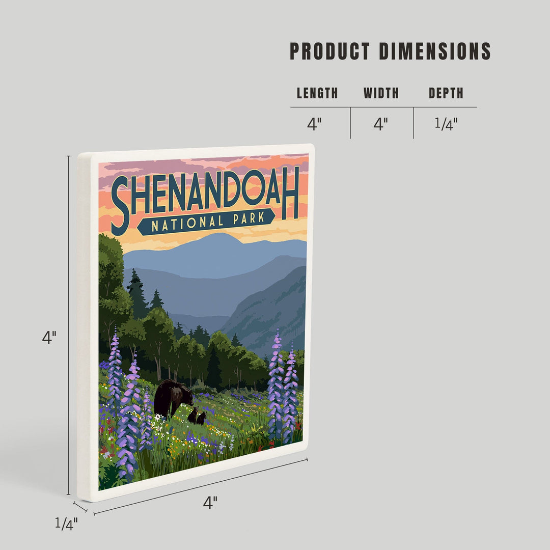 Shenandoah National Park, Virginia, Black Bear and Cubs with Flowers, Coasters Coasters Lantern Press