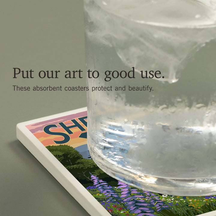 Shenandoah National Park, Virginia, Black Bear and Cubs with Flowers, Coasters Coasters Lantern Press