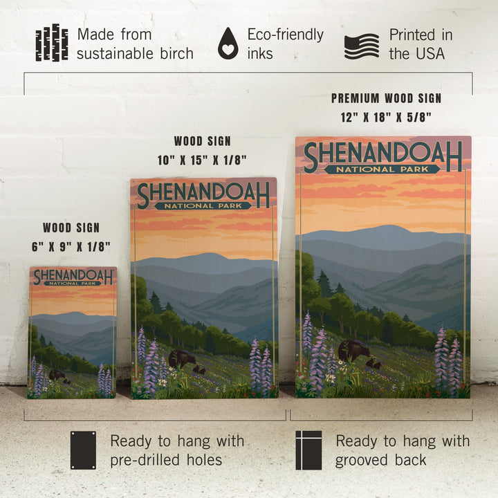 Shenandoah National Park, Virginia, Black Bear and Cubs with Flowers, Lantern Press Artwork, Wood Signs and Postcards Wood Lantern Press