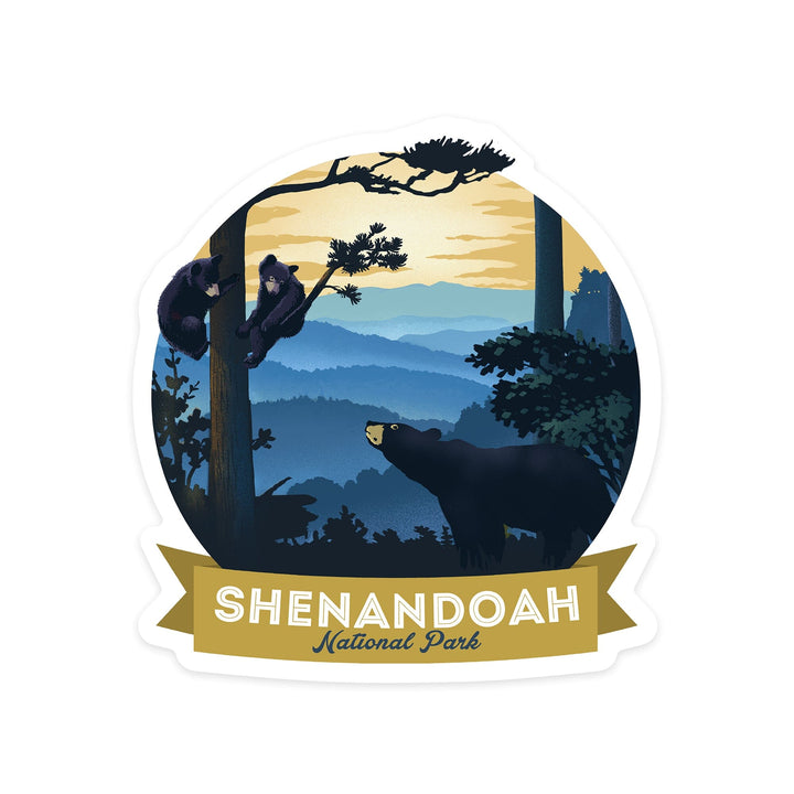 Shenandoah National Park, Virginia, Black Bears, Lithograph, Contour, Lantern Press Artwork, Vinyl Sticker Sticker Lantern Press
