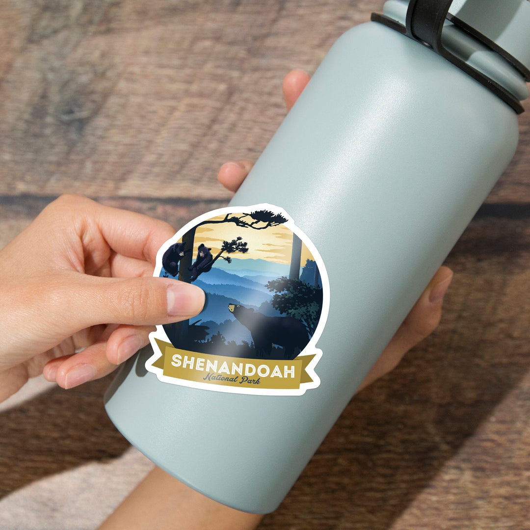 Shenandoah National Park, Virginia, Black Bears, Lithograph, Contour, Lantern Press Artwork, Vinyl Sticker Sticker Lantern Press