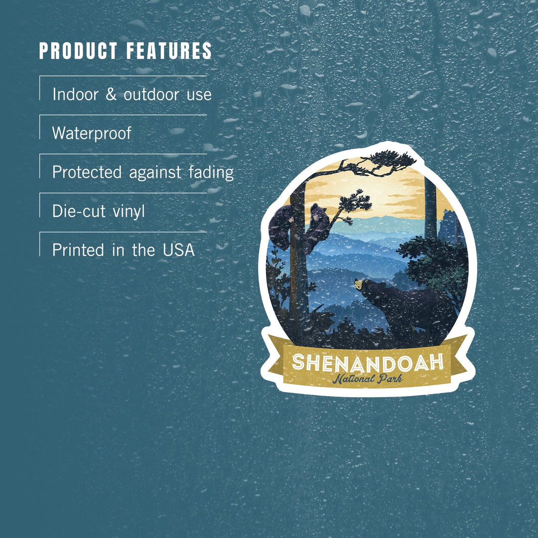 Shenandoah National Park, Virginia, Black Bears, Lithograph, Contour, Lantern Press Artwork, Vinyl Sticker Sticker Lantern Press