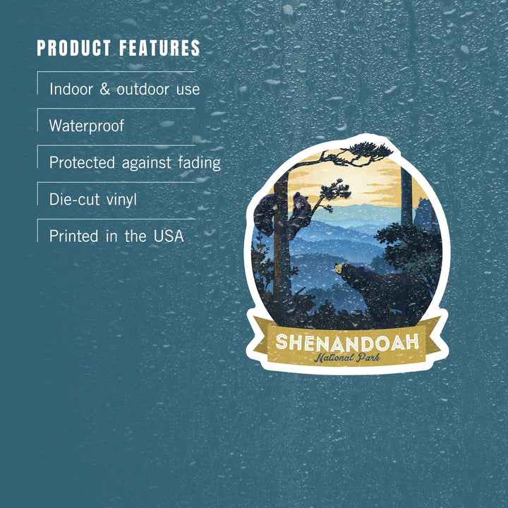 Shenandoah National Park, Virginia, Black Bears, Lithograph, Contour, Lantern Press Artwork, Vinyl Sticker Sticker Lantern Press