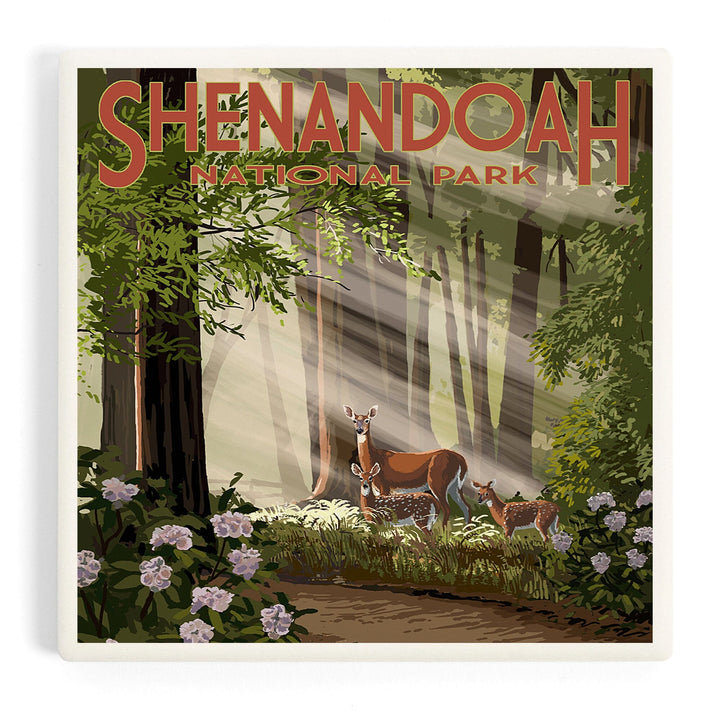 Shenandoah National Park, Virginia, Deer and Fawns, Coasters Coasters Lantern Press