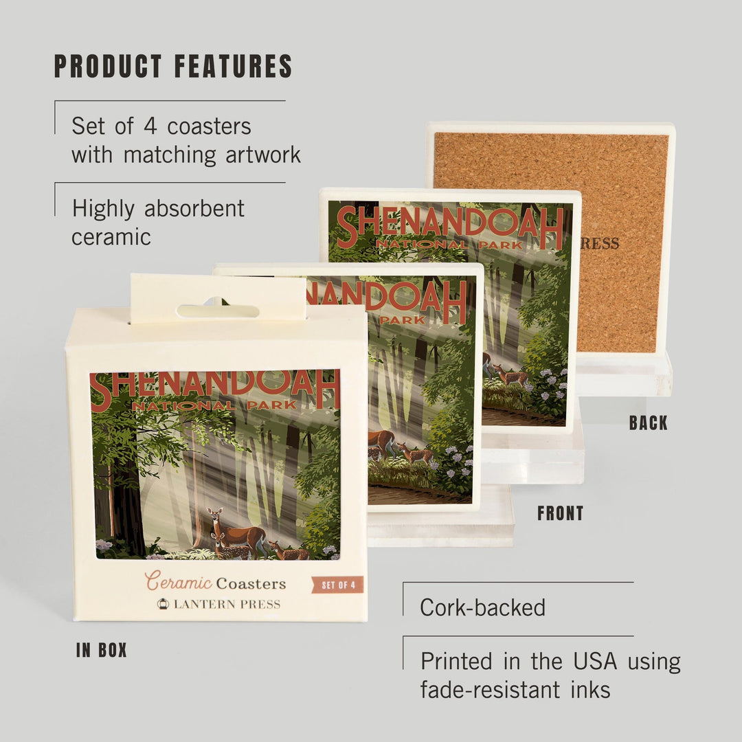 Shenandoah National Park, Virginia, Deer and Fawns, Coasters Coasters Lantern Press