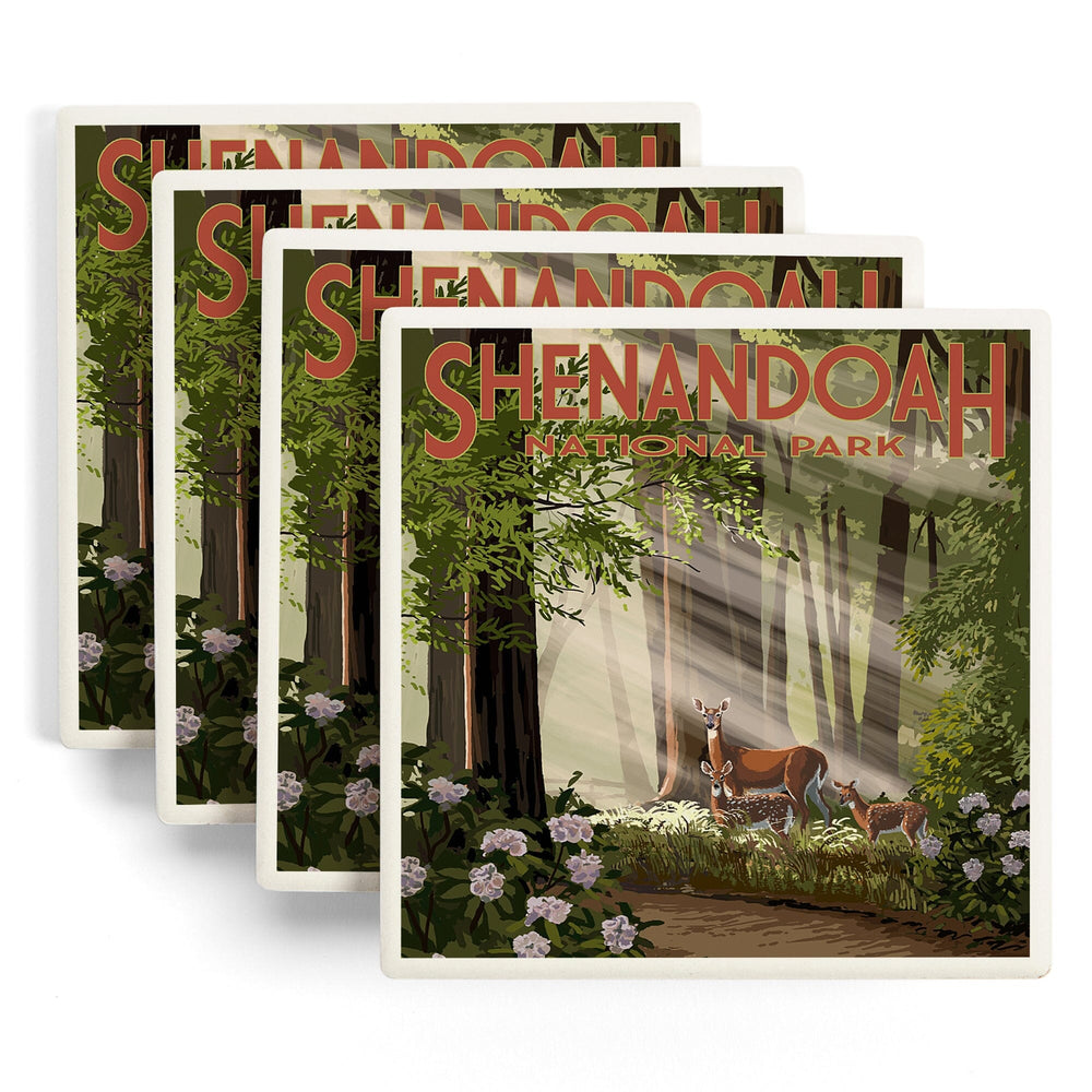 Shenandoah National Park, Virginia, Deer and Fawns, Coasters Coasters Lantern Press