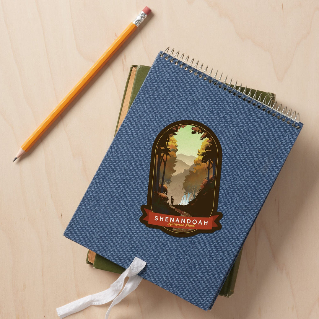 Shenandoah National Park, Virginia, Falls, Lithograph, Contour, Lantern Press Artwork, Vinyl Sticker Sticker Lantern Press