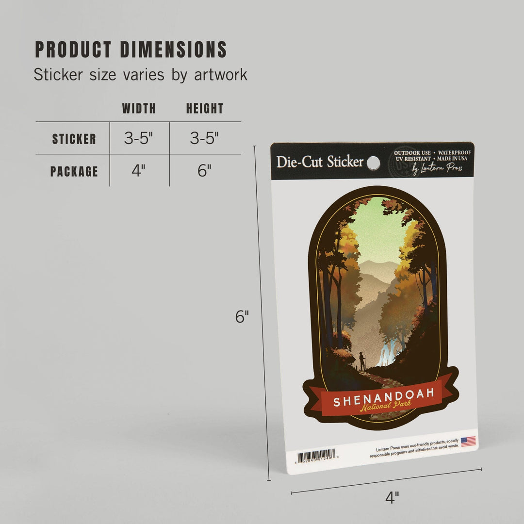 Shenandoah National Park, Virginia, Falls, Lithograph, Contour, Lantern Press Artwork, Vinyl Sticker Sticker Lantern Press